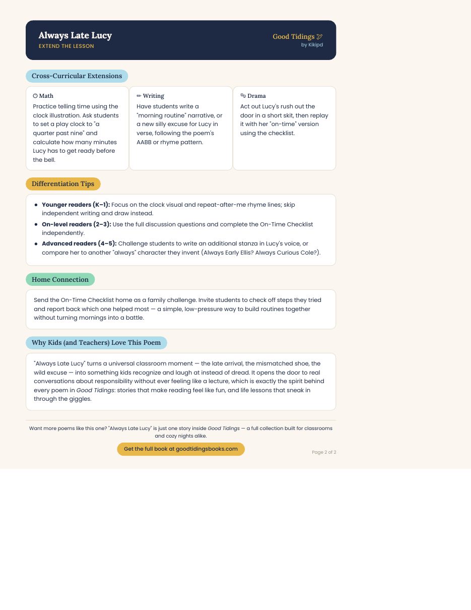 Always Late Lucy Lesson Plan Guide — page 2 of 2