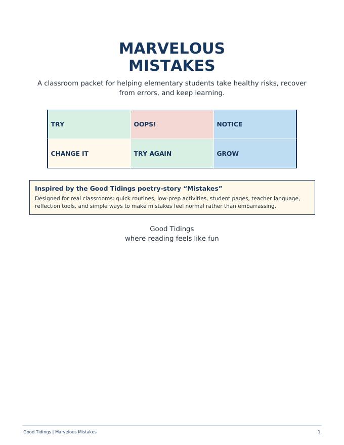 Marvelous Mistakes Classroom Packet — page 2 of 29