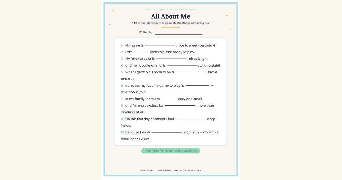 All About Me: First Day of School Poem preview