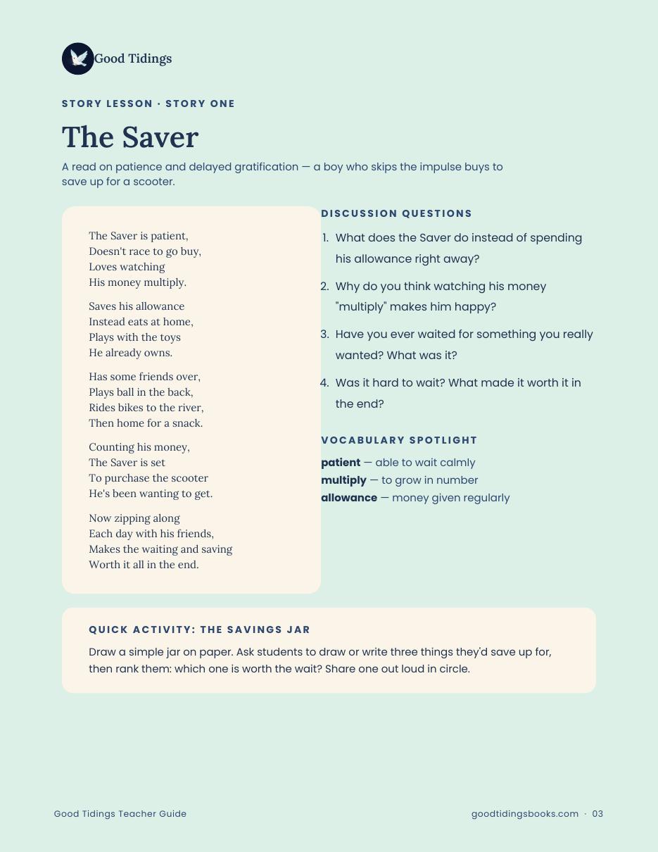 Good Tidings Teacher's Guide — page 3 of 6