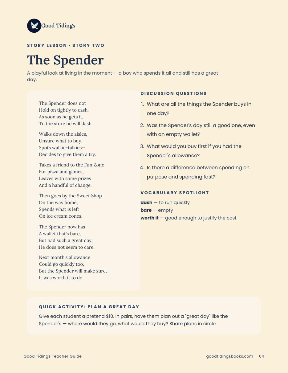 Good Tidings Teacher's Guide — page 4 of 6