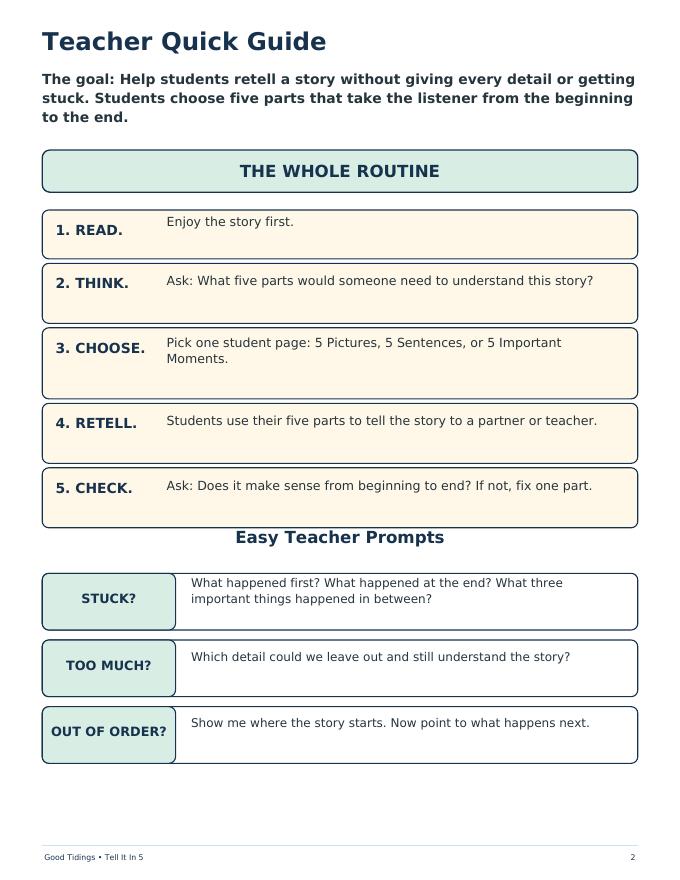 Tell It In 5 Retelling Packet — page 2 of 11
