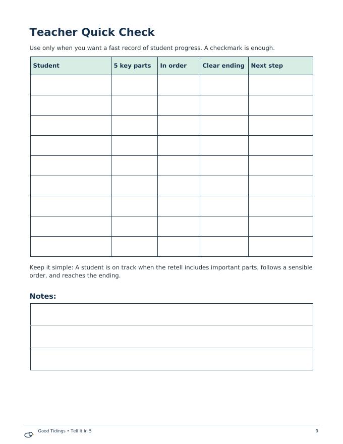 Tell It In 5 Retelling Packet — page 9 of 11