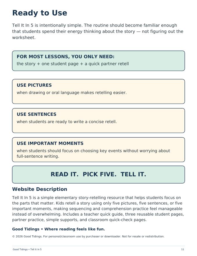Tell It In 5 Retelling Packet — page 11 of 11